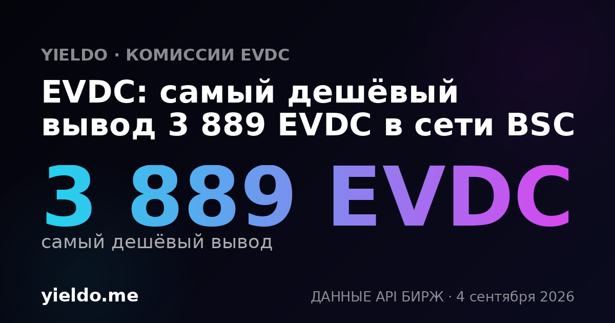 EVDC: самый дешёвый вывод 3 889 EVDC в сети BSC