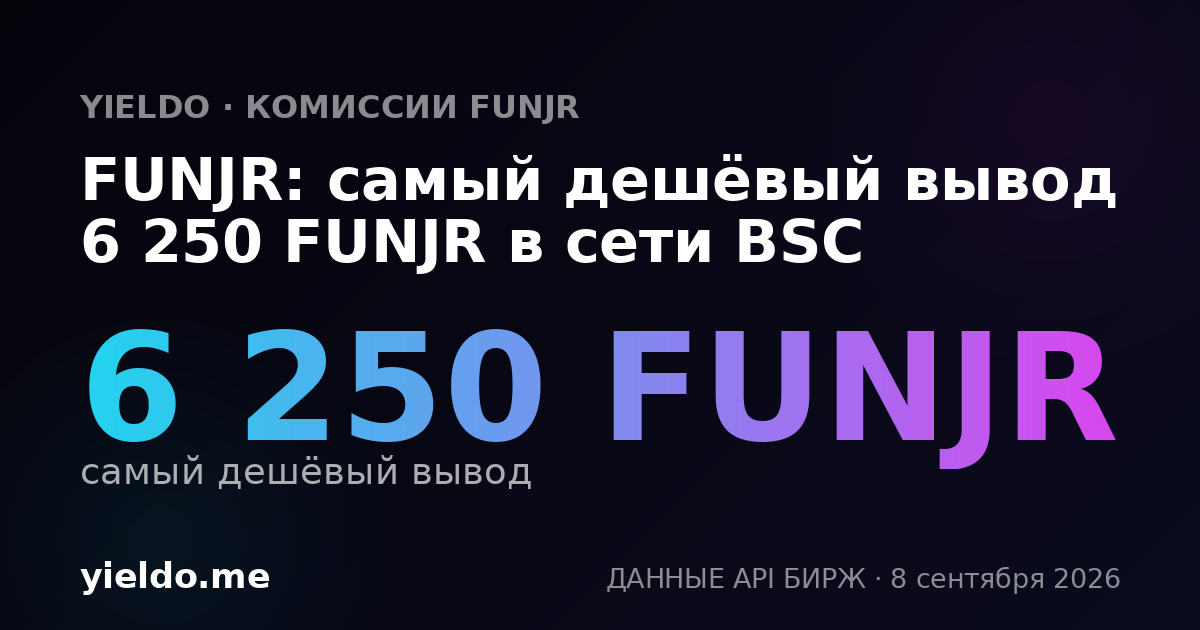 FUNJR: самый дешёвый вывод 6 250 FUNJR в сети BSC