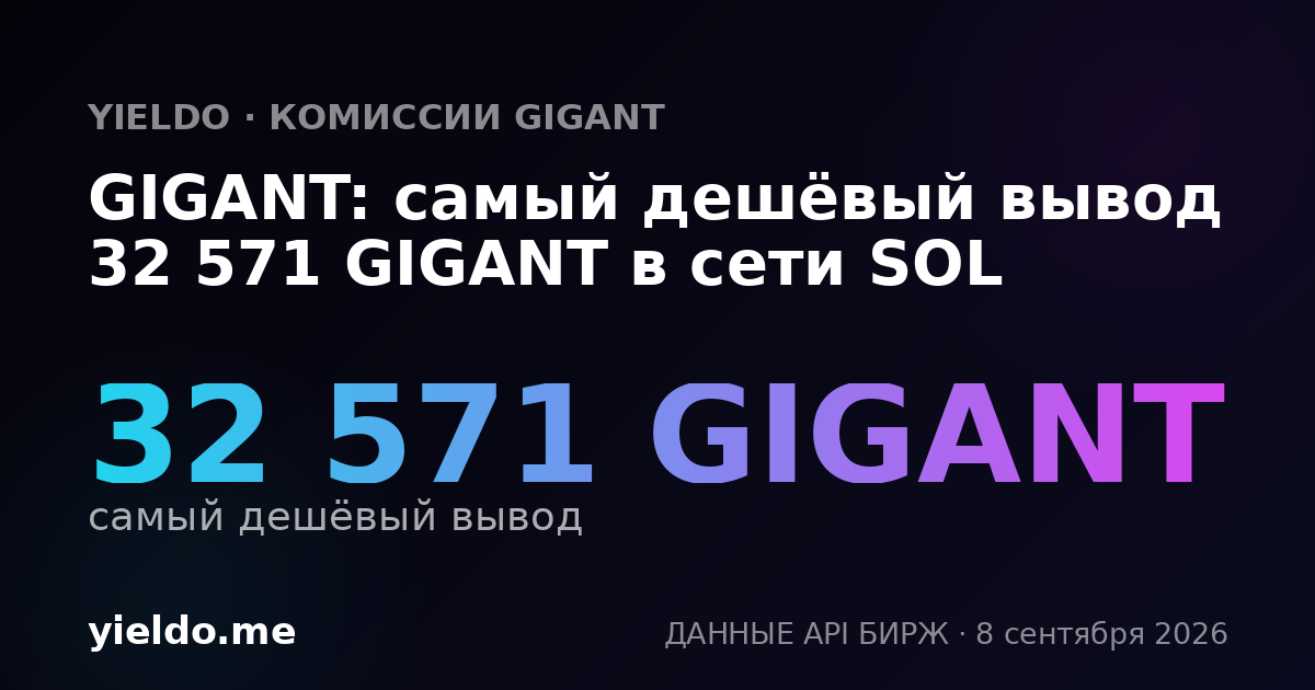 GIGANT: самый дешёвый вывод 32 571 GIGANT в сети SOL