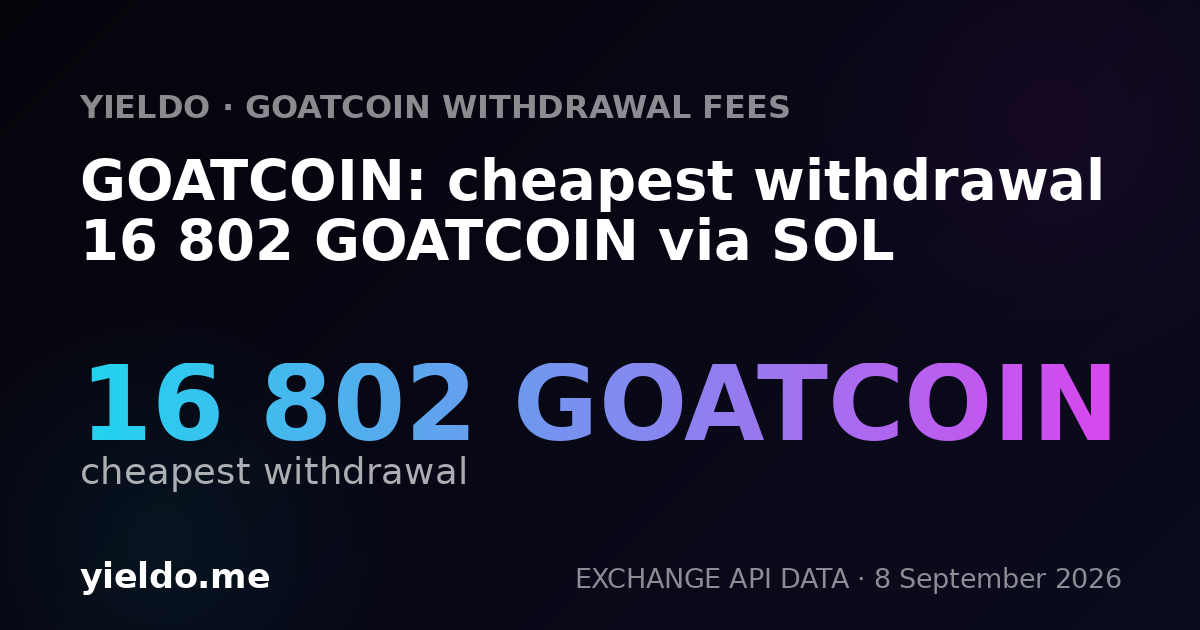 GOATCOIN: cheapest withdrawal 16 802 GOATCOIN via SOL