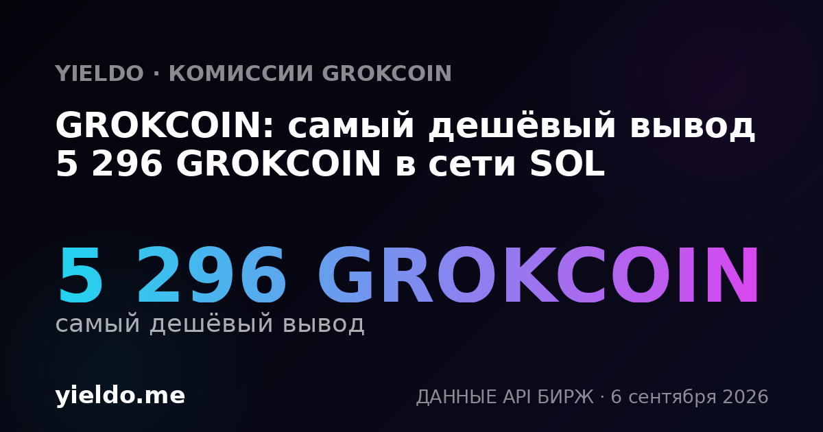 GROKCOIN: самый дешёвый вывод 5 296 GROKCOIN в сети SOL