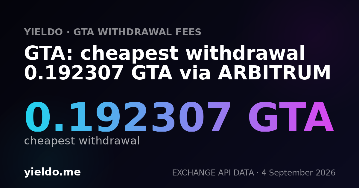 GTA: cheapest withdrawal 0.192307 GTA via ARBITRUM