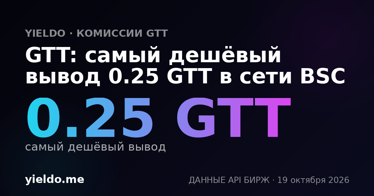 GTT: самый дешёвый вывод 0.25 GTT в сети BSC