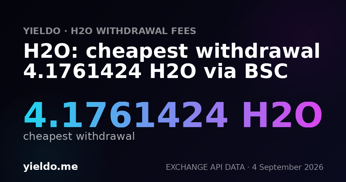H2O: cheapest withdrawal 4.1761424 H2O via BSC