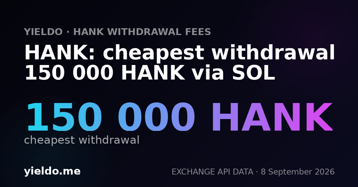 HANK: cheapest withdrawal 150 000 HANK via SOL