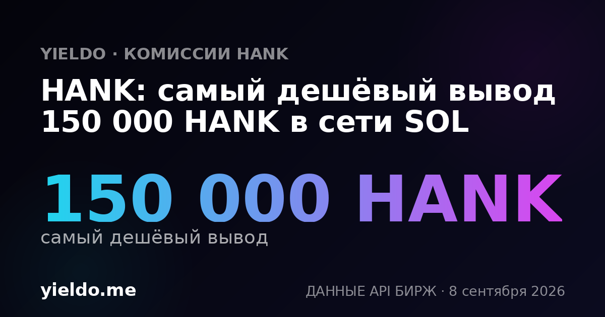 HANK: самый дешёвый вывод 150 000 HANK в сети SOL