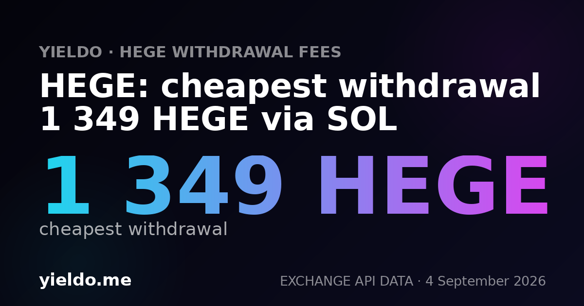 HEGE: cheapest withdrawal 1 349 HEGE via SOL
