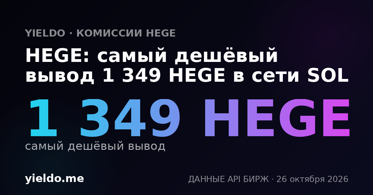 HEGE: самый дешёвый вывод 1 349 HEGE в сети SOL