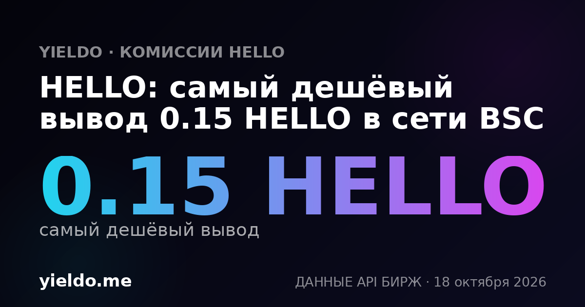 HELLO: самый дешёвый вывод 0.15 HELLO в сети BSC