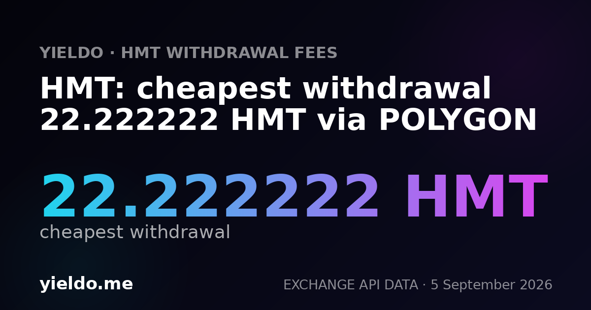 HMT: cheapest withdrawal 22.222222 HMT via POLYGON