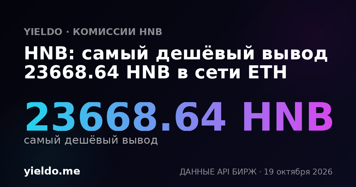 HNB: самый дешёвый вывод 23668.64 HNB в сети ETH