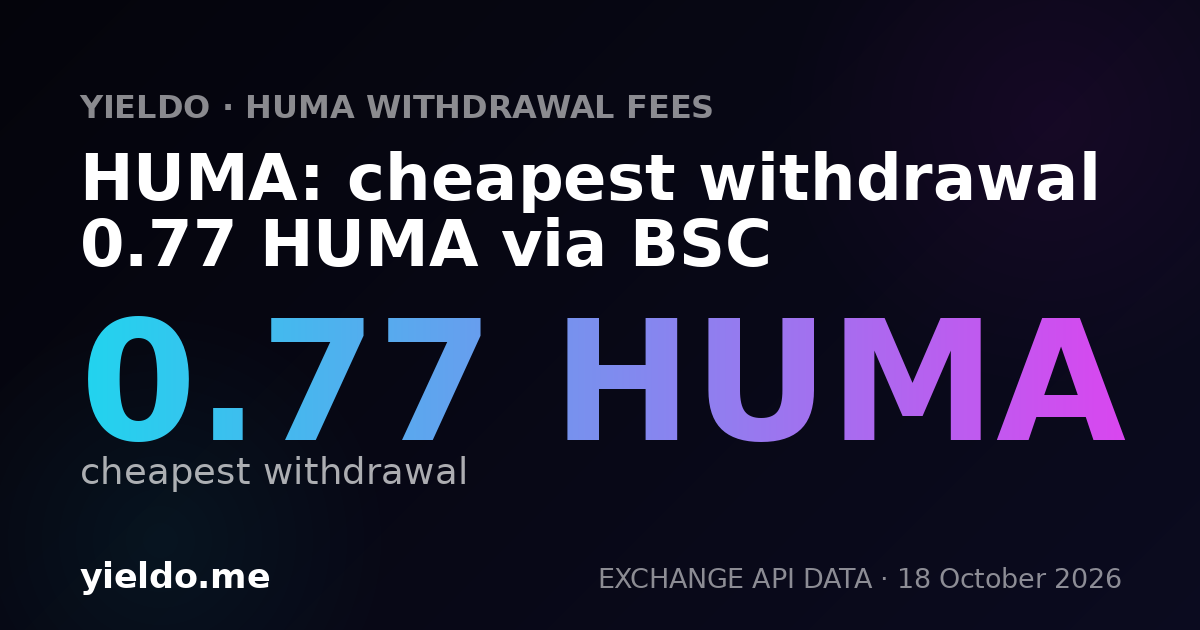 HUMA: cheapest withdrawal 0.77 HUMA via BSC