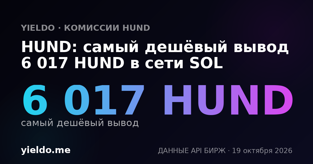 HUND: самый дешёвый вывод 6 017 HUND в сети SOL