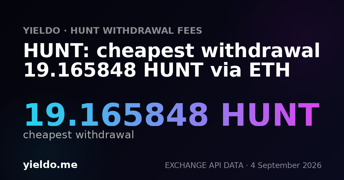 HUNT: cheapest withdrawal 19.165848 HUNT via ETH