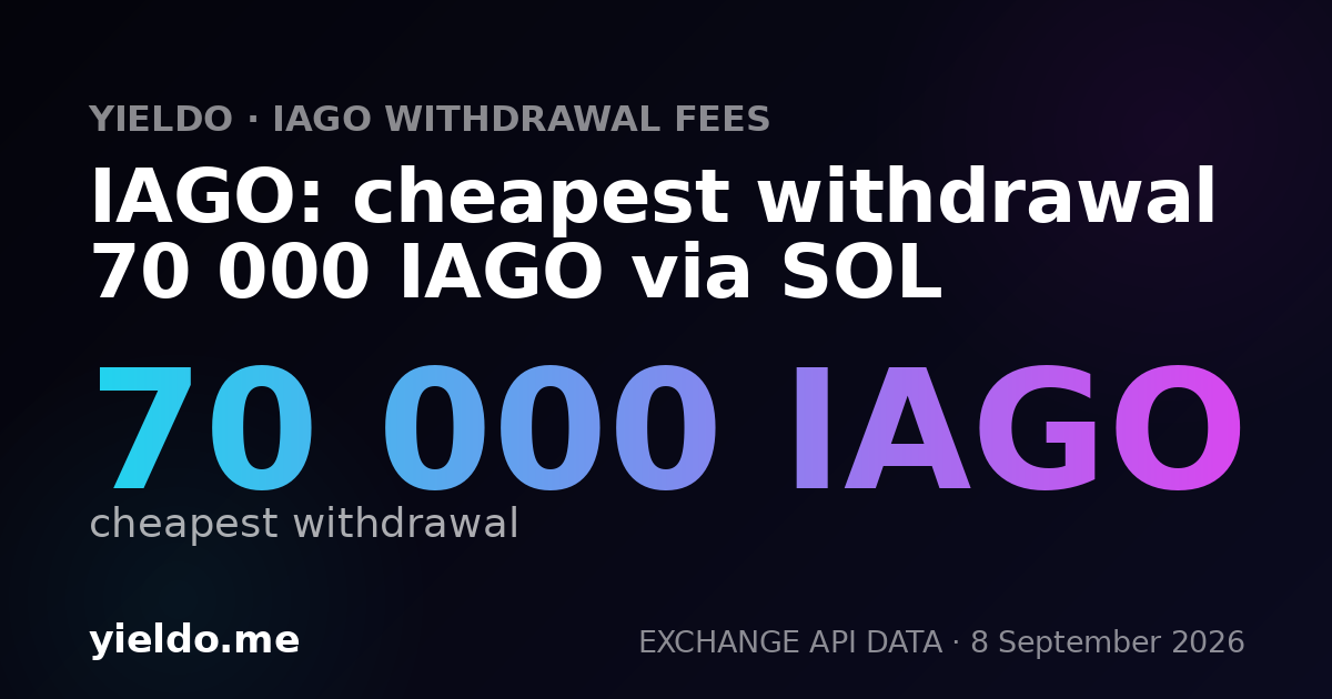 IAGO: cheapest withdrawal 70 000 IAGO via SOL