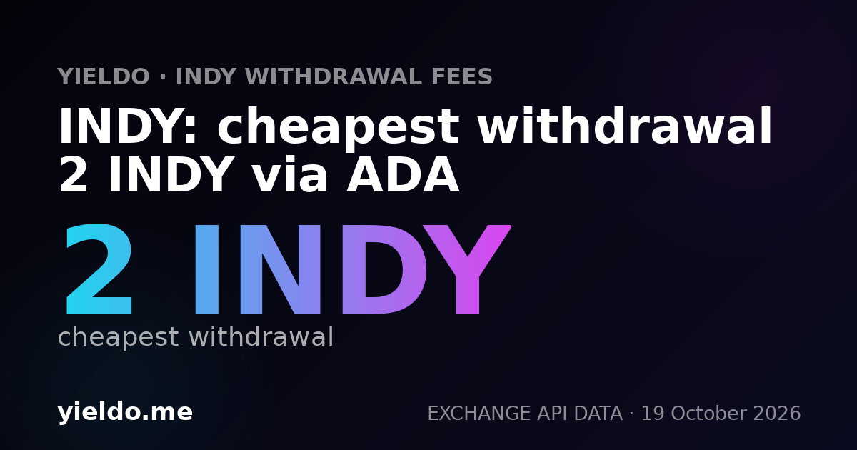 INDY: cheapest withdrawal 2 INDY via ADA