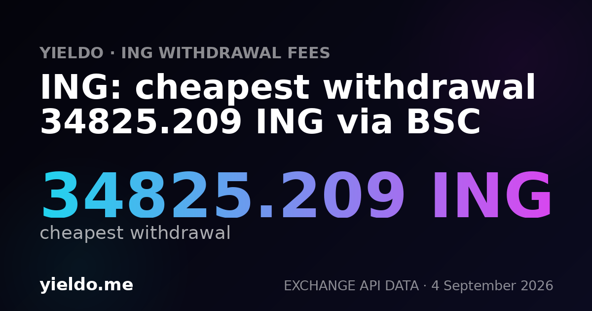 ING: cheapest withdrawal 34825.209 ING via BSC