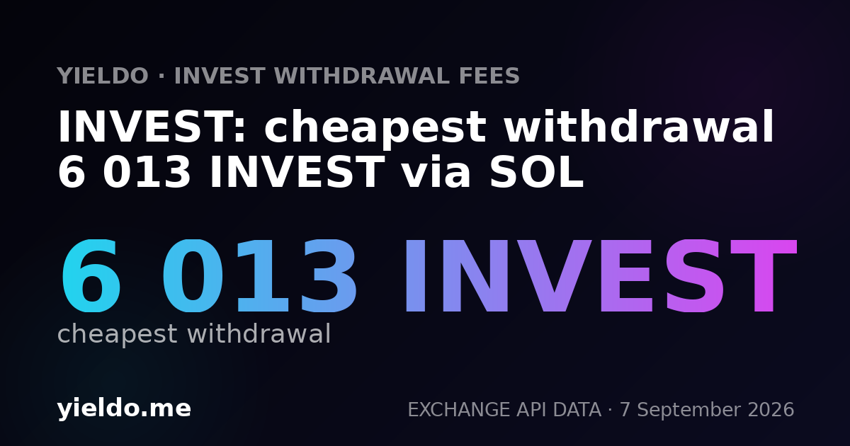 INVEST: cheapest withdrawal 6 013 INVEST via SOL