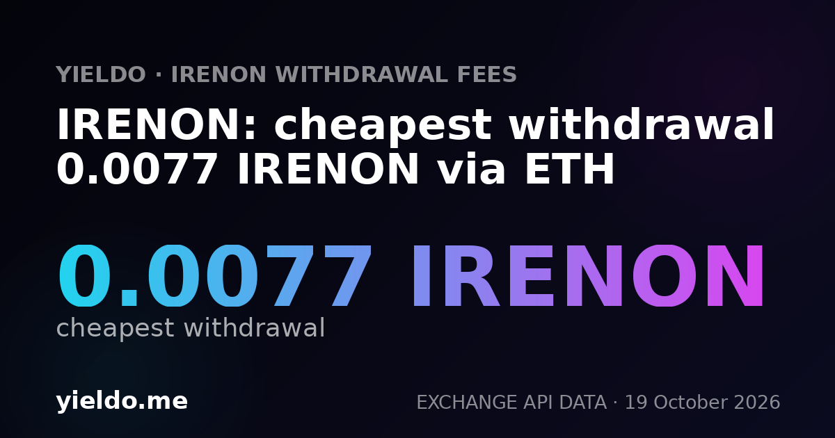 IRENON: cheapest withdrawal 0.0077 IRENON via ETH