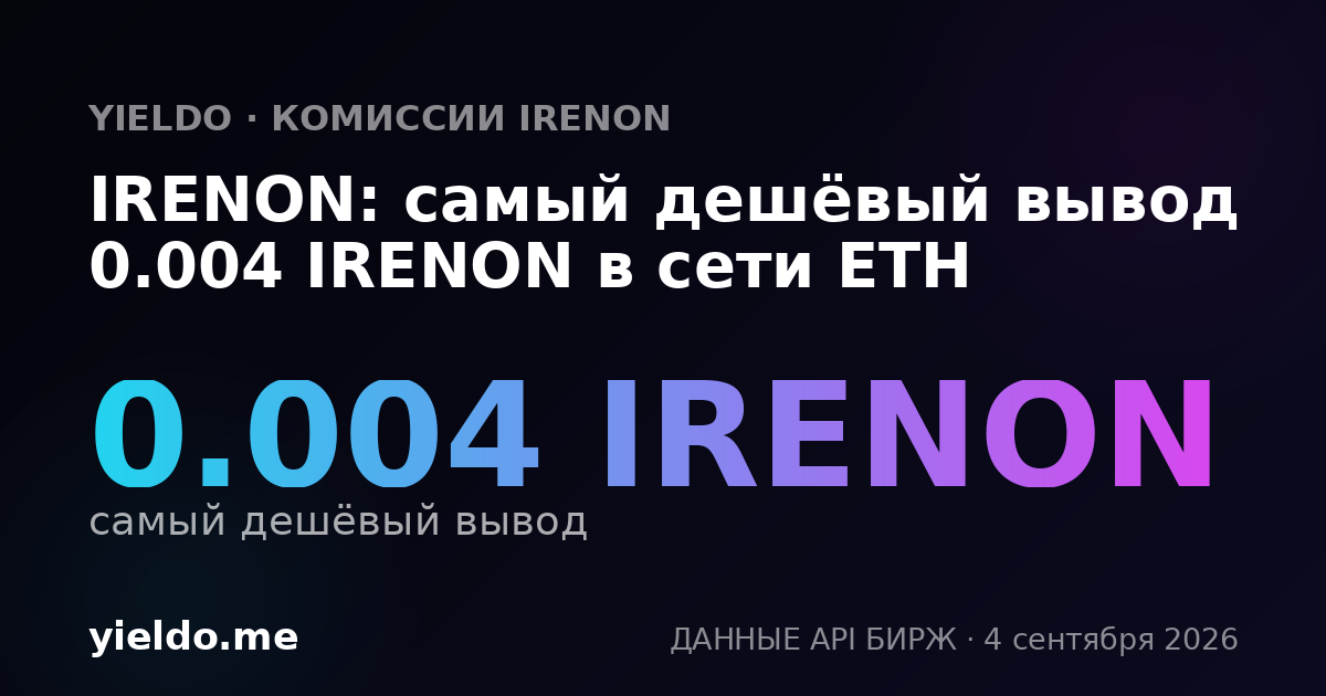 IRENON: самый дешёвый вывод 0.004 IRENON в сети ETH