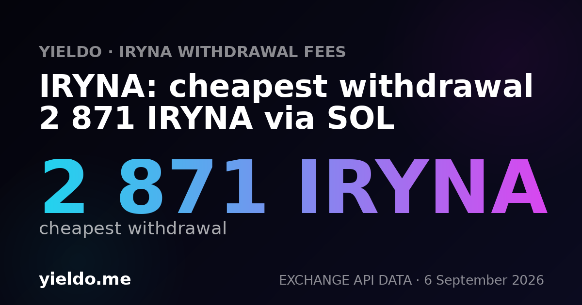 IRYNA: cheapest withdrawal 2 871 IRYNA via SOL