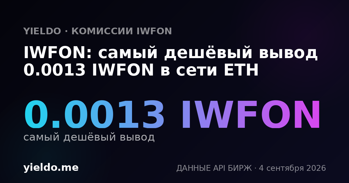 IWFON: самый дешёвый вывод 0.0013 IWFON в сети ETH