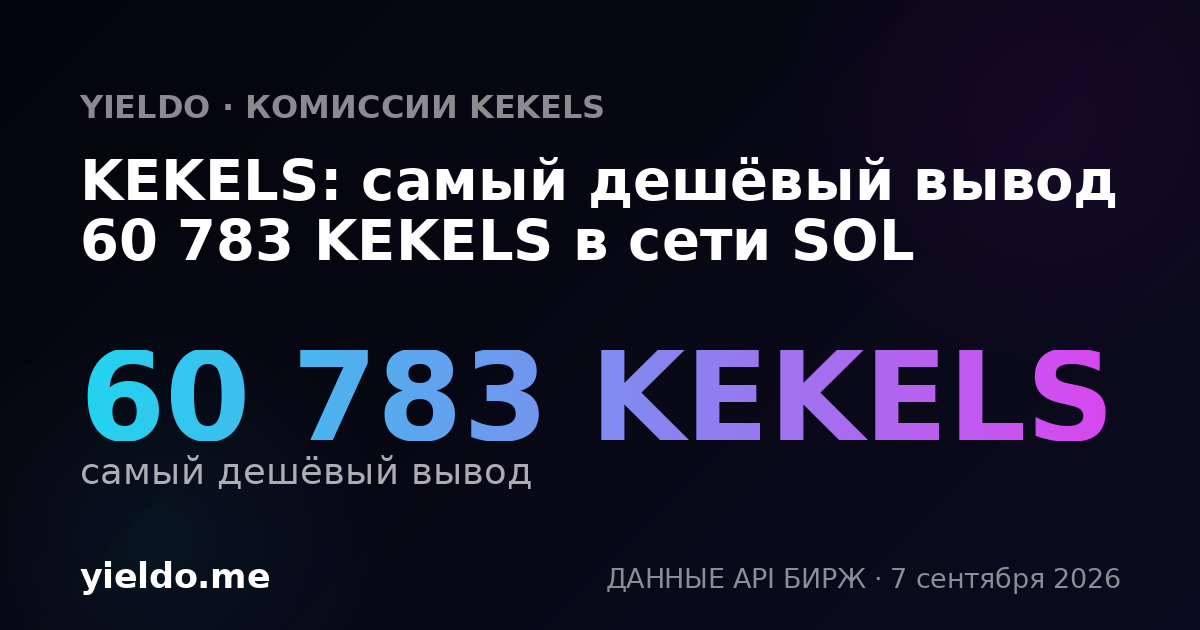 KEKELS: самый дешёвый вывод 60 783 KEKELS в сети SOL