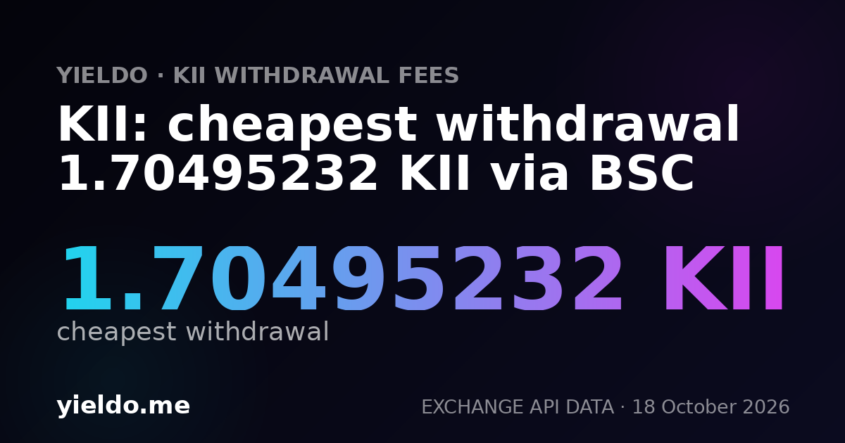 KII: cheapest withdrawal 1.70495232 KII via BSC