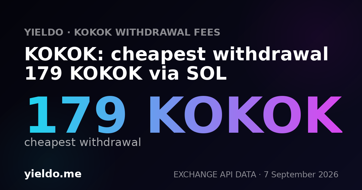 KOKOK: cheapest withdrawal 179 KOKOK via SOL