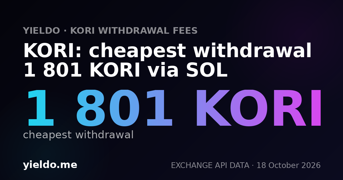 KORI: cheapest withdrawal 1 801 KORI via SOL