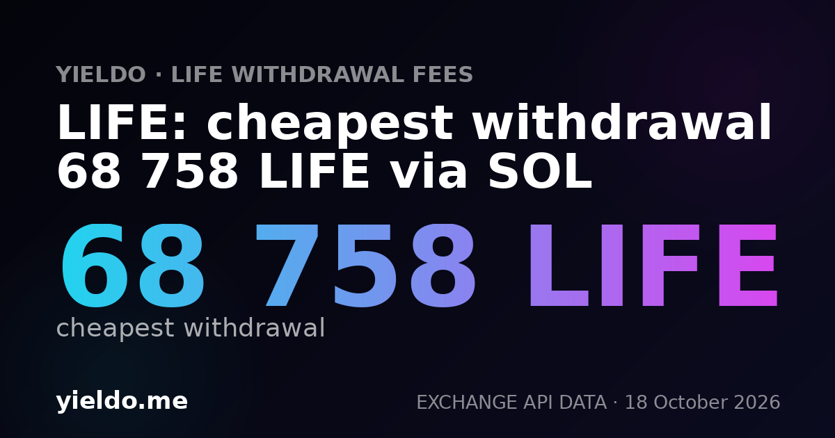 LIFE: cheapest withdrawal 68 758 LIFE via SOL