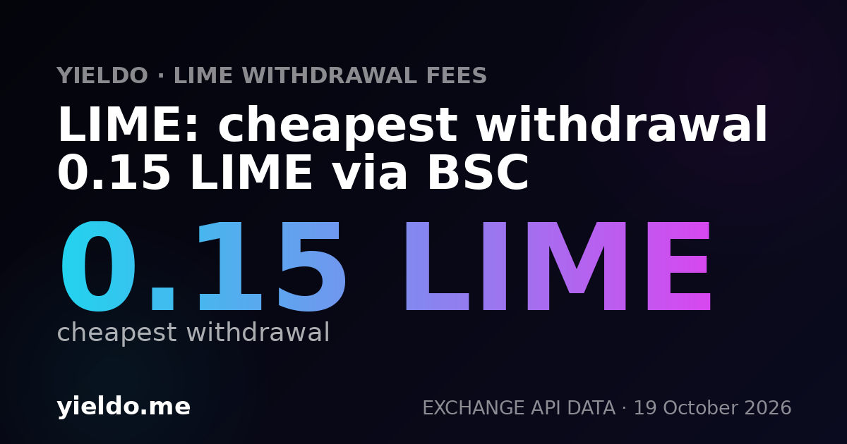 LIME: cheapest withdrawal 0.15 LIME via BSC
