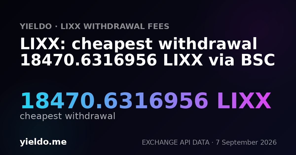 LIXX: cheapest withdrawal 18470.6316956 LIXX via BSC