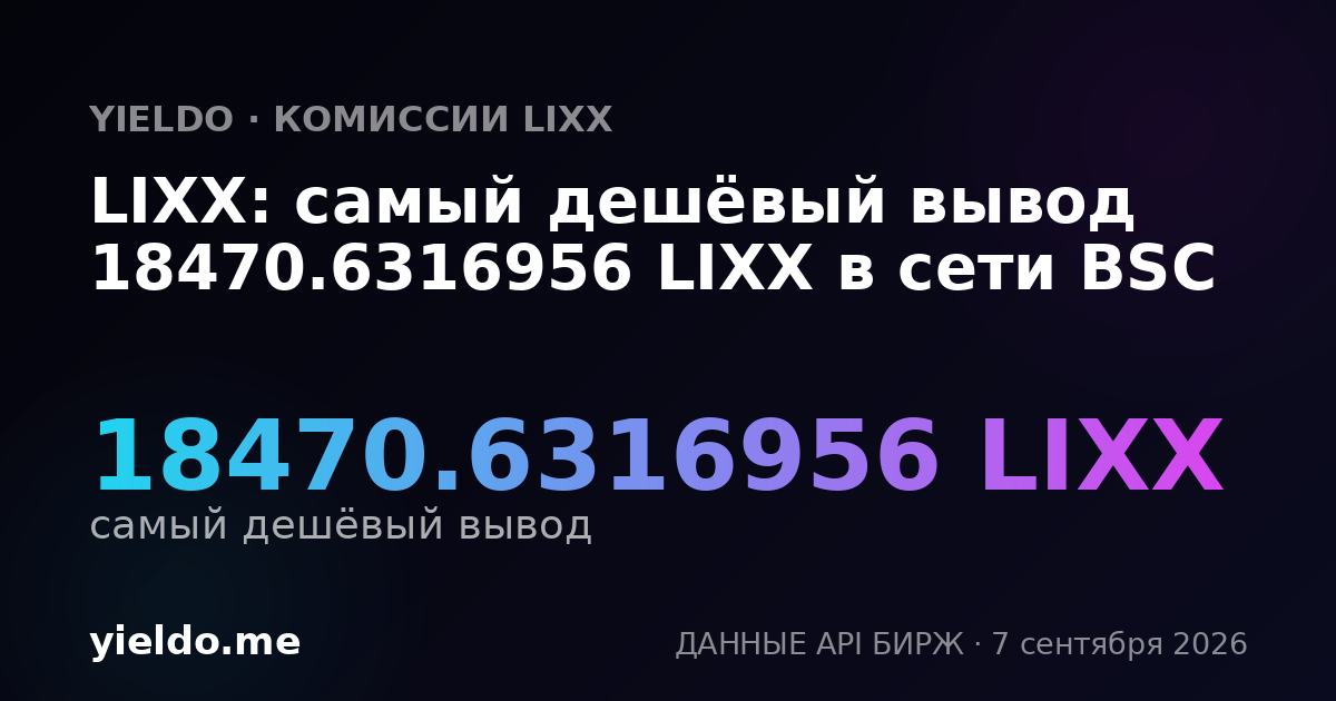 LIXX: самый дешёвый вывод 18470.6316956 LIXX в сети BSC