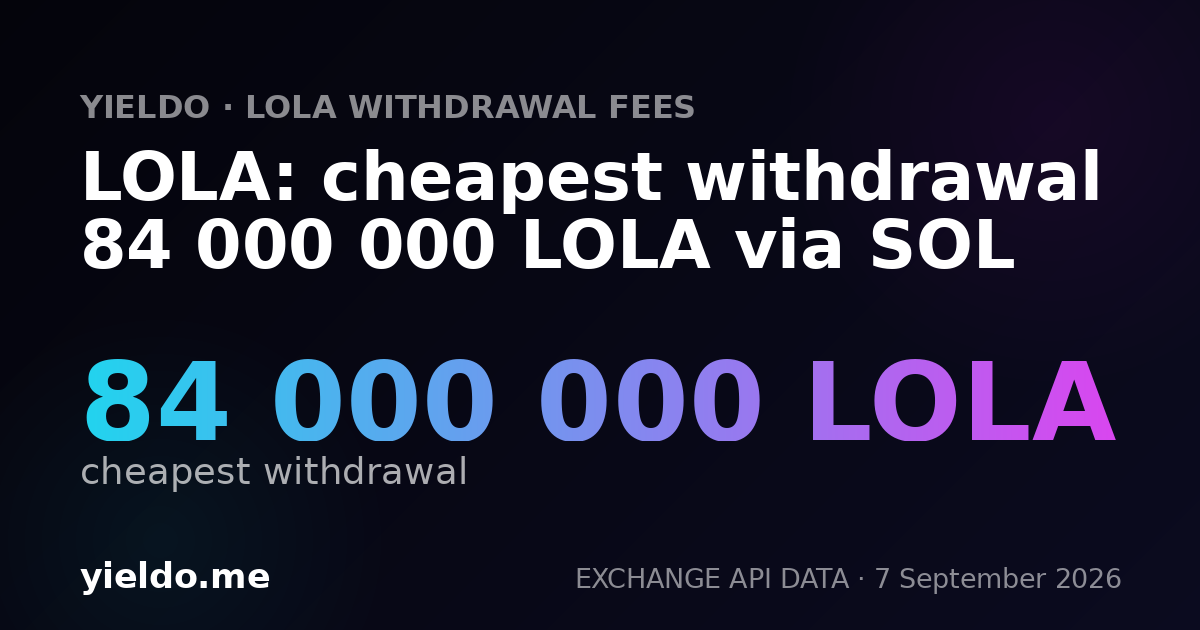 LOLA: cheapest withdrawal 84 000 000 LOLA via SOL