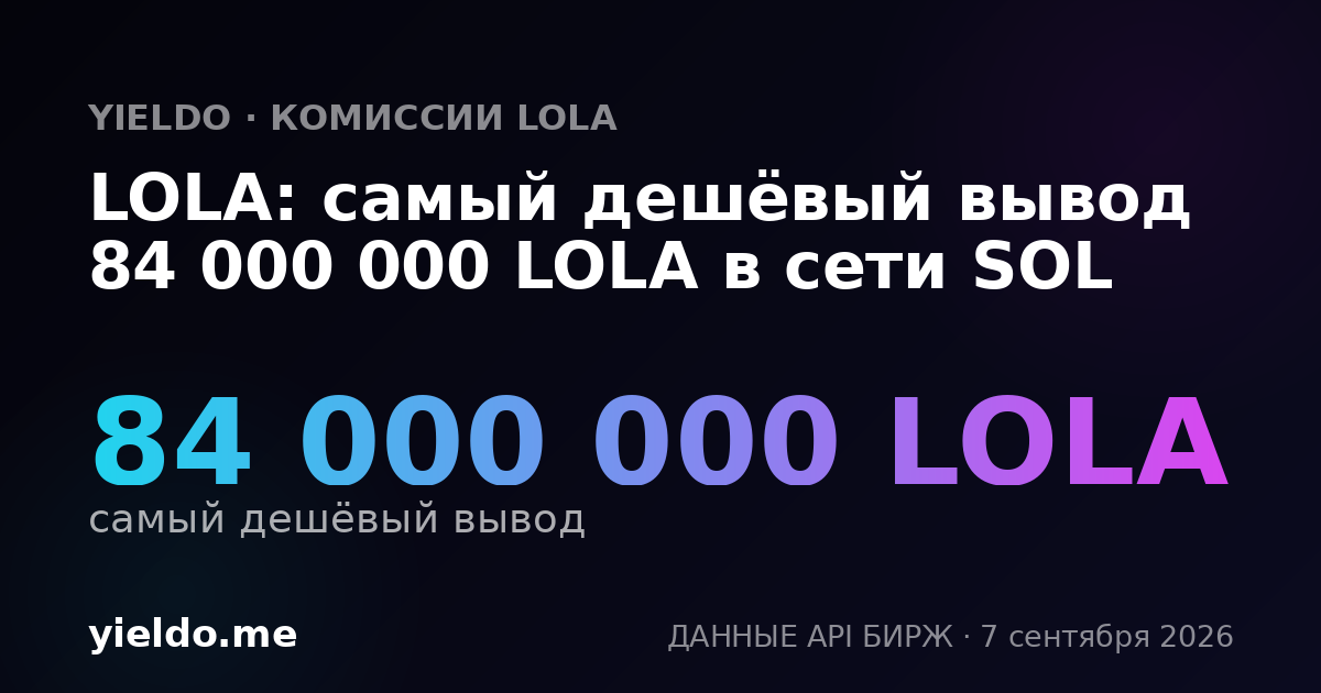LOLA: самый дешёвый вывод 84 000 000 LOLA в сети SOL