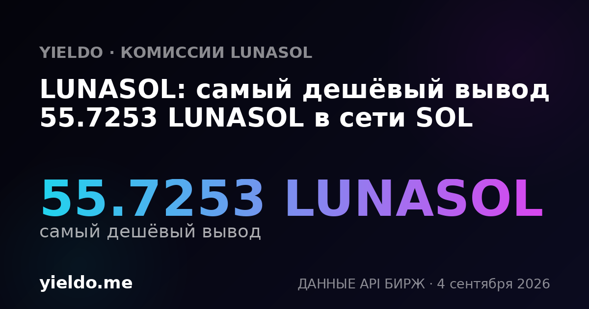 LUNASOL: самый дешёвый вывод 55.7253 LUNASOL в сети SOL