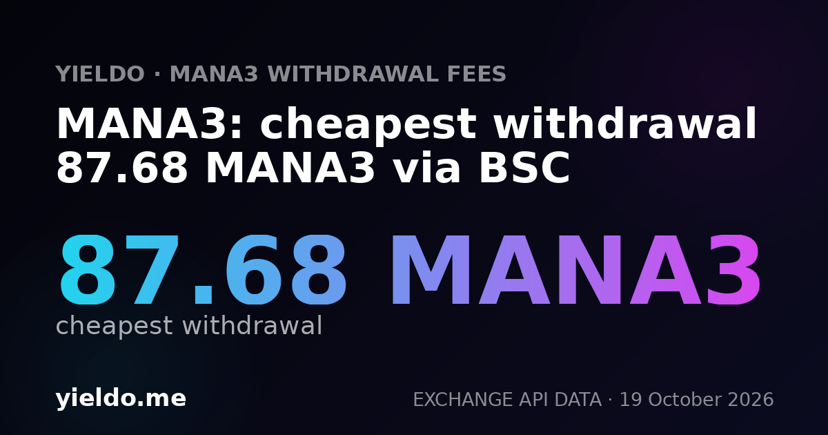 MANA3: cheapest withdrawal 87.68 MANA3 via BSC