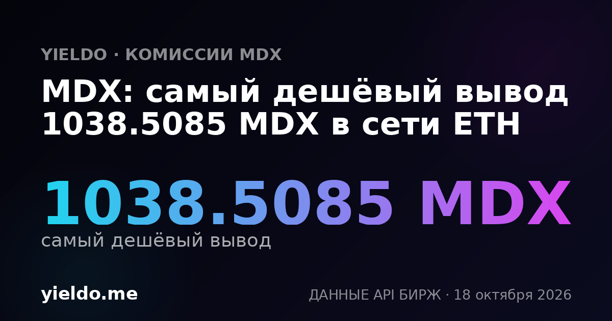 MDX: самый дешёвый вывод 1038.5085 MDX в сети ETH