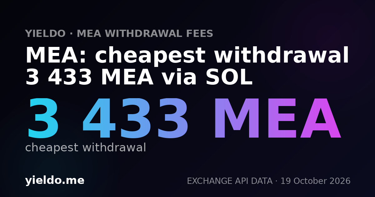 MEA: cheapest withdrawal 3 433 MEA via SOL