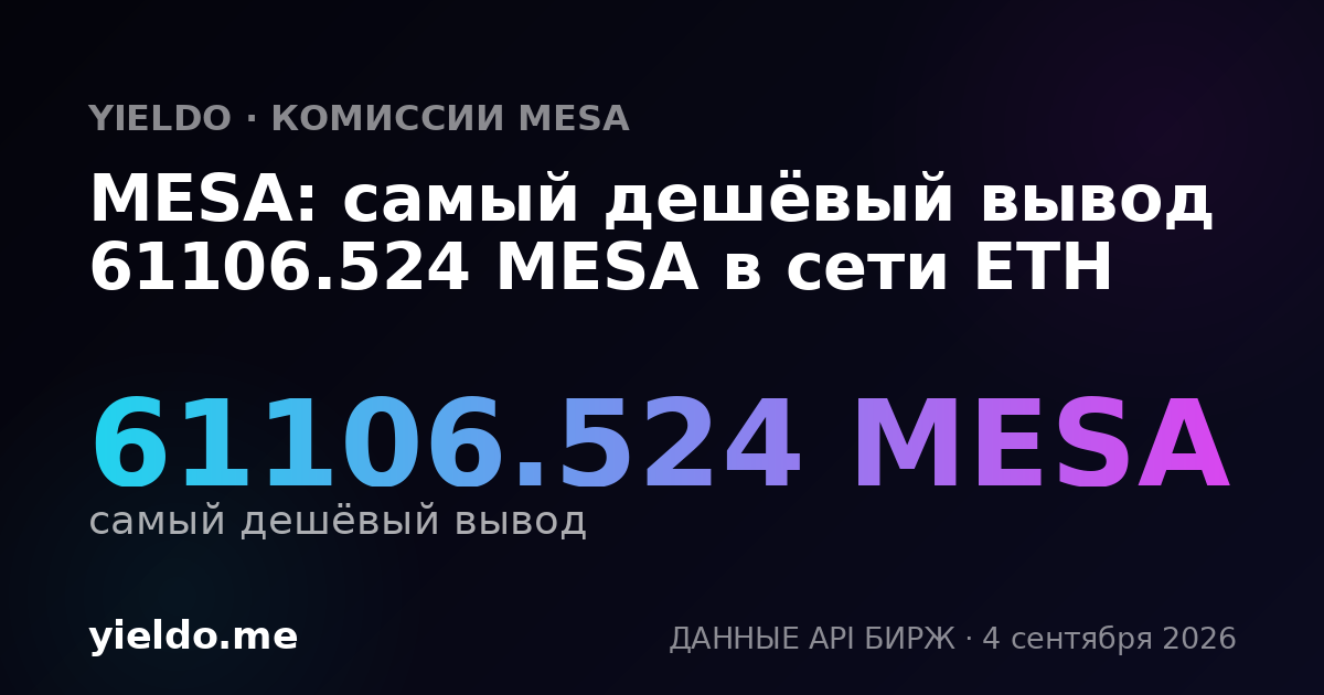 MESA: самый дешёвый вывод 61106.524 MESA в сети ETH