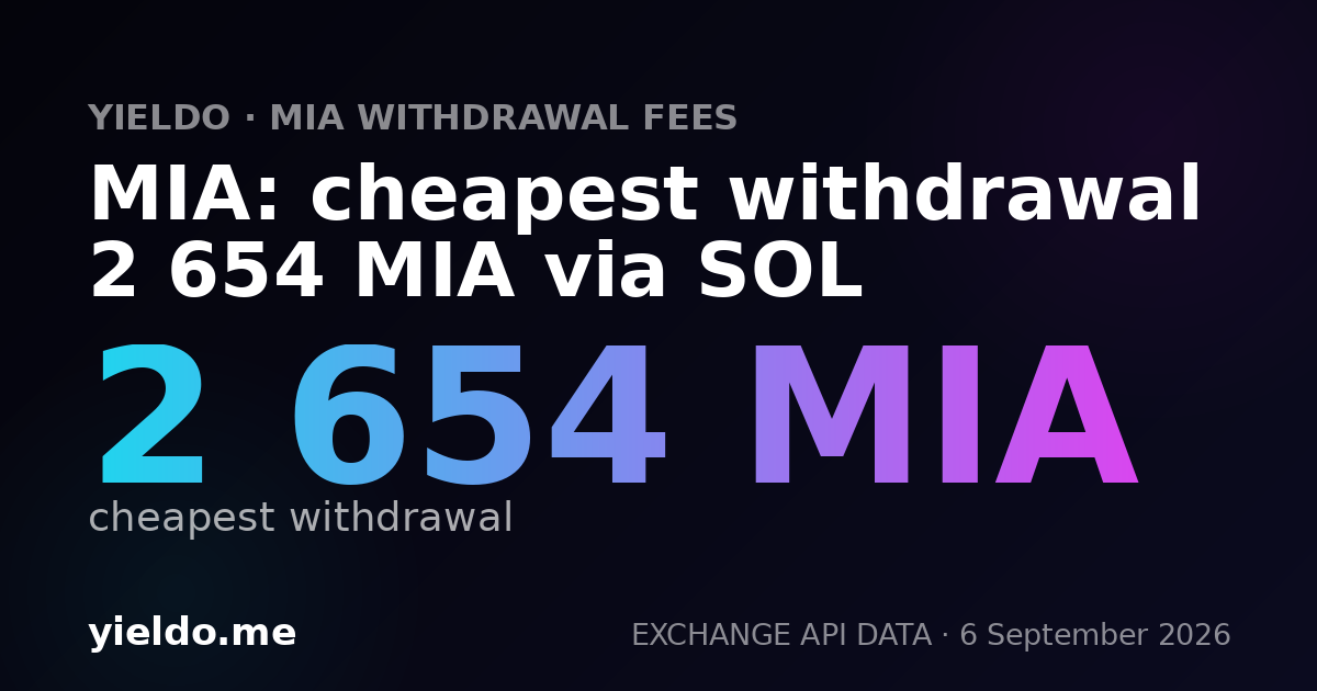 MIA: cheapest withdrawal 2 654 MIA via SOL