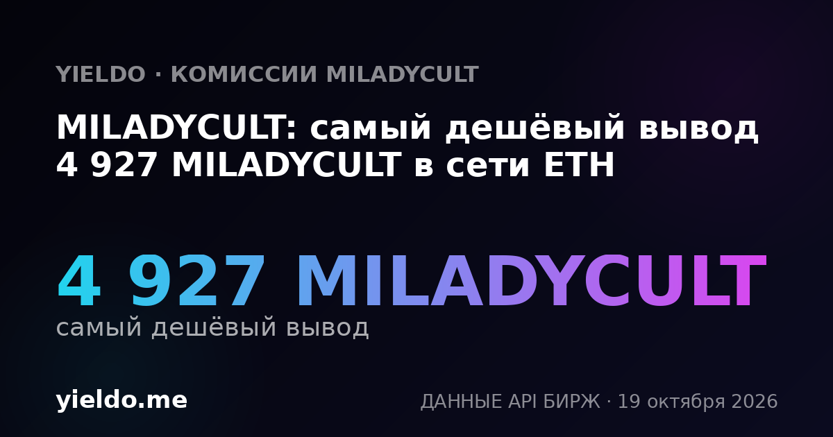 MILADYCULT: самый дешёвый вывод 4 927 MILADYCULT в сети ETH