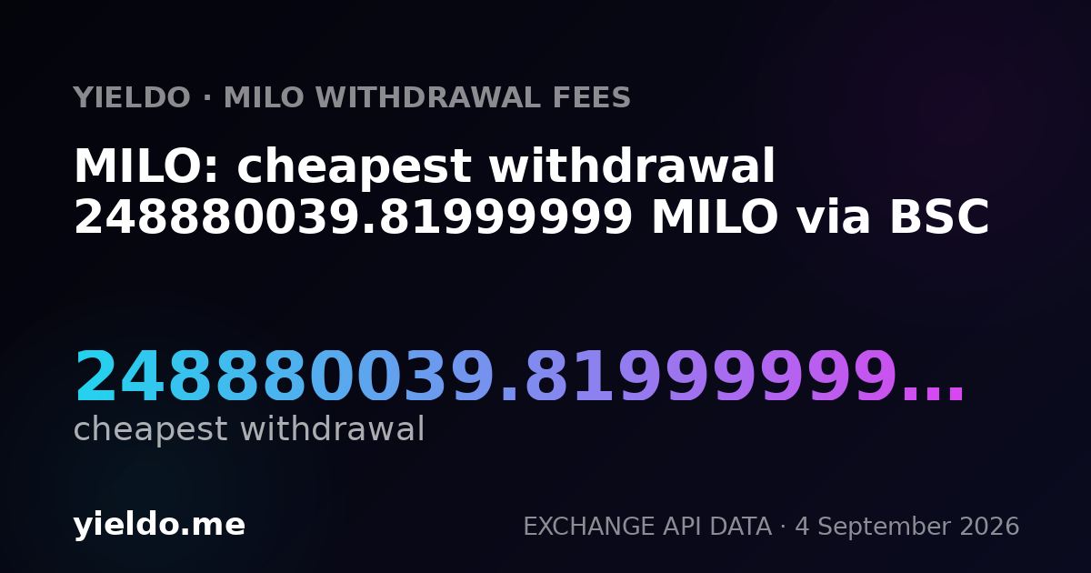 MILO: cheapest withdrawal 248880039.81999999 MILO via BSC
