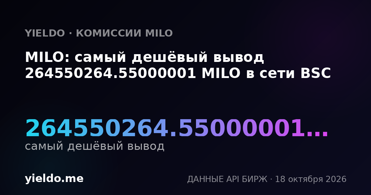 MILO: самый дешёвый вывод 264550264.55000001 MILO в сети BSC
