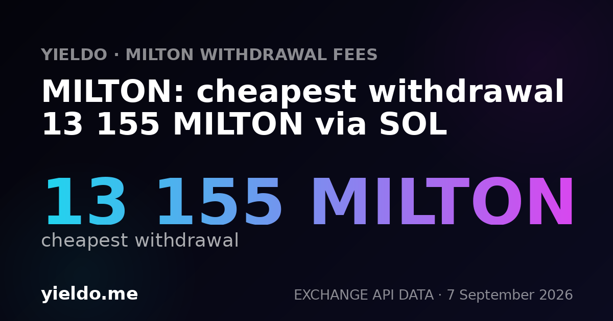 MILTON: cheapest withdrawal 13 155 MILTON via SOL