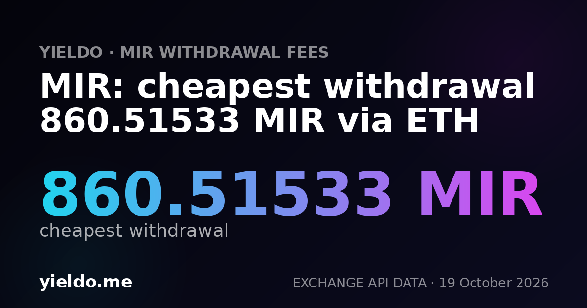 MIR: cheapest withdrawal 824.58564 MIR via ETH