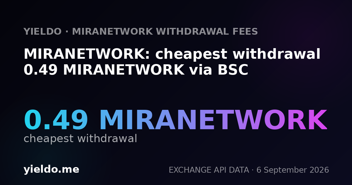 MIRANETWORK: cheapest withdrawal 0.49 MIRANETWORK via BSC