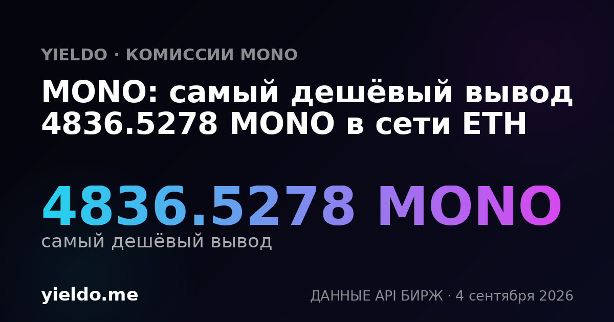 MONO: самый дешёвый вывод 4836.5278 MONO в сети ETH