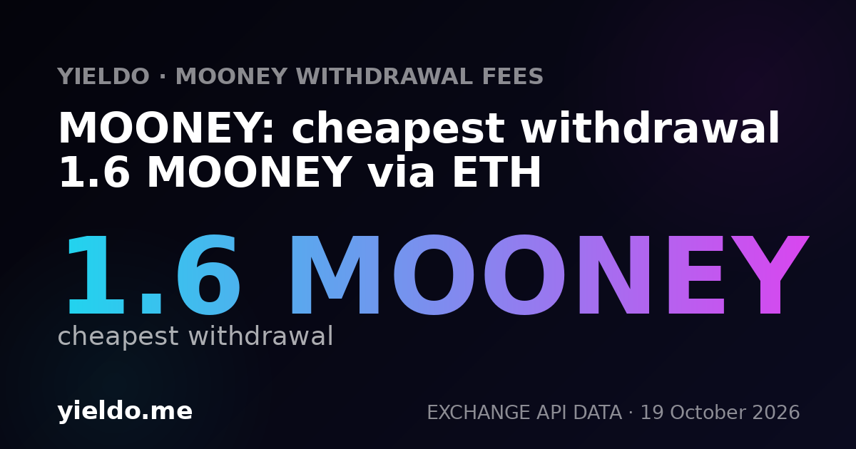 MOONEY: cheapest withdrawal 1.6 MOONEY via ETH